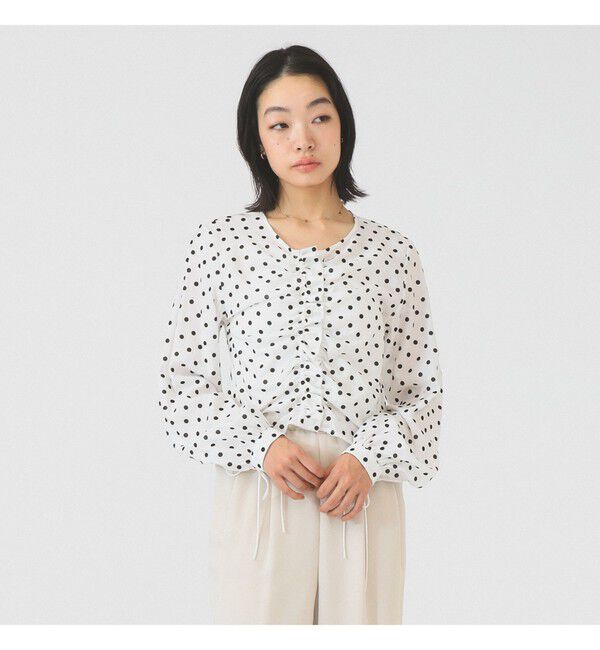 Ray BEAMS 「ドット センター ギャザー ブラウス」|シャツ・ブラウス|WHITE