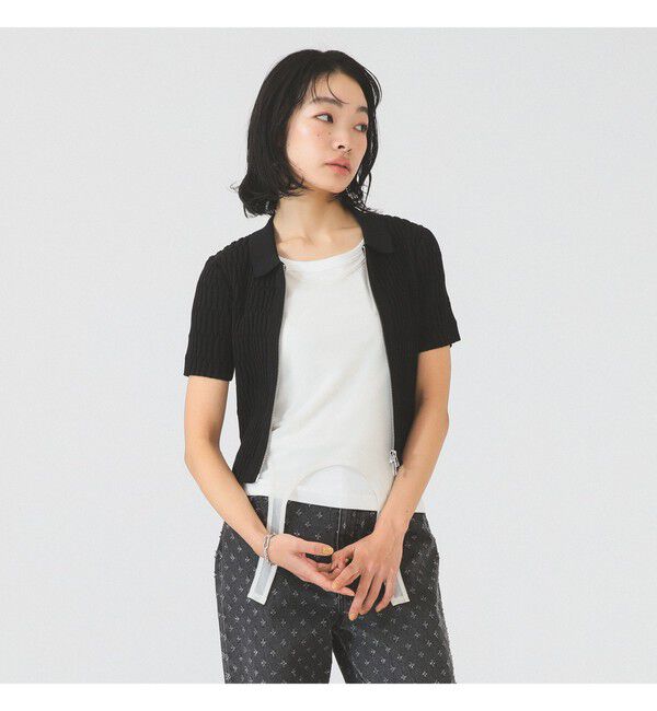 Ray BEAMS 「リブ ジップ ポロ カーディガン」|カーディガン|BLACK