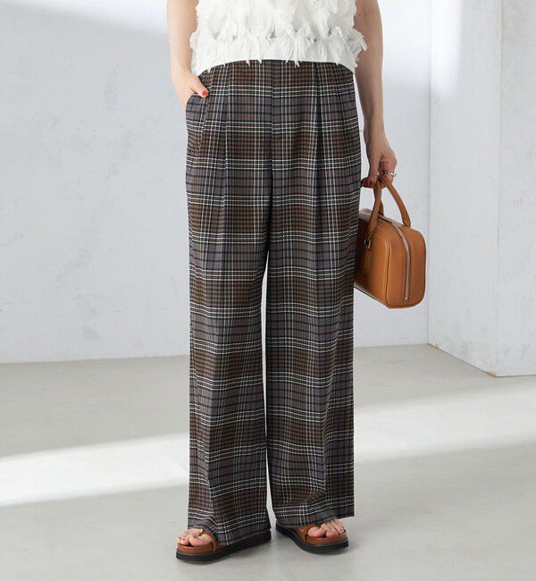 SHIPS for women「〈手洗い可能〉ウール混 チェック タック ワイド パンツ」|その他|