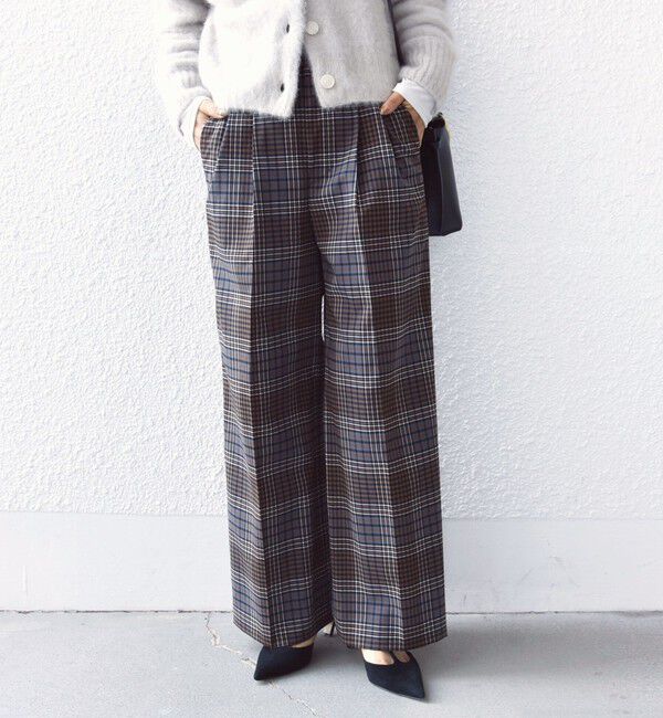 SHIPS for women「〈手洗い可能〉ウール混 チェック タック ワイド パンツ」|その他|