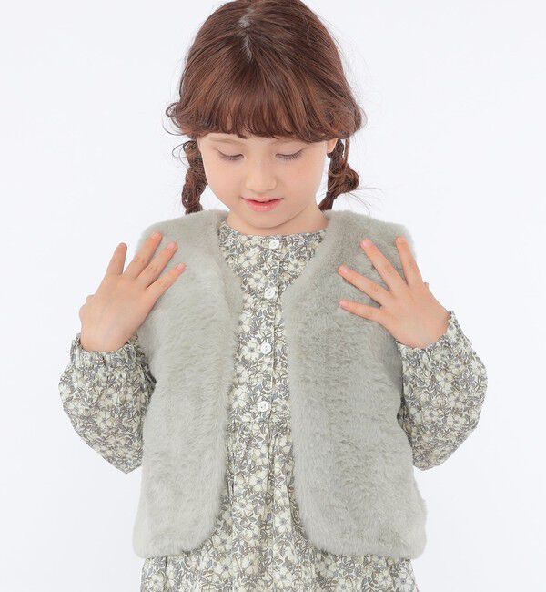 SHIPS KIDS「SHIPS KIDS:100～140cm / フェイクファー&times;リバティ ベスト」|ダウンベスト・ベスト|
