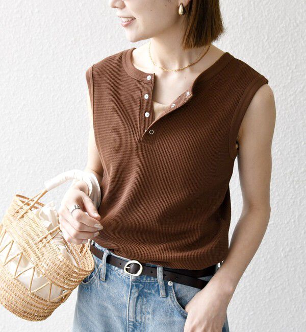SHIPS any「SHIPS any:〈洗濯機可能〉ワッフル ヘンリーネック 2WAY ノースリーブ TEE」|タンクトップ|