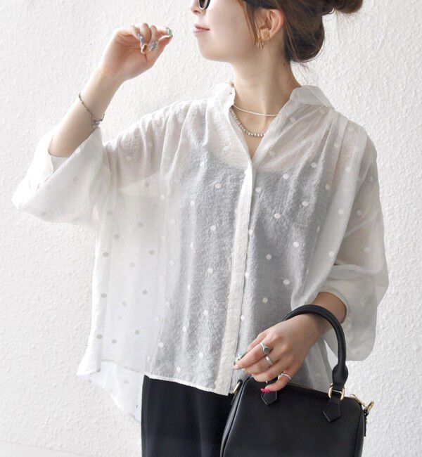 SHIPS any「SHIPS any:〈手洗い可能〉シアー ドット レギュラーカラー ギャザー シャツ」|シャツ・ブラウス|ホワイト