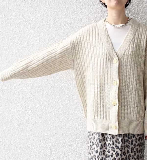 SHIPS any「SHIPS any: リブ タック編み Vネック ルーズ ニット カーディガン」|カーディガン|
