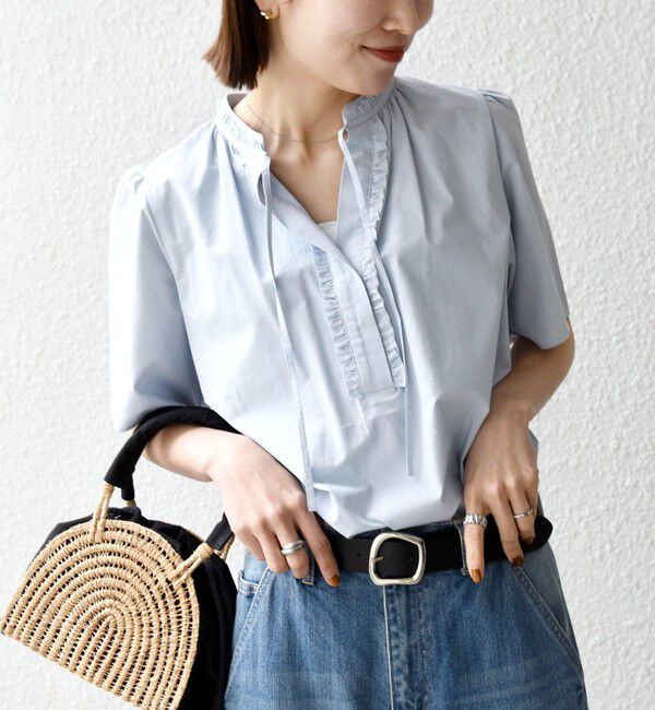 SHIPS any「《予約》SHIPS any:〈洗濯機可能〉タイプライター フリル スキッパー パフ ブラウス」|シャツ・ブラウス|