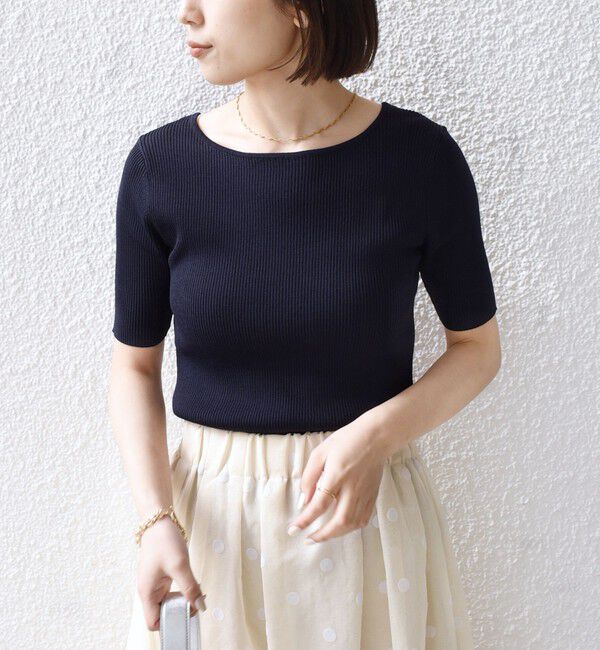 SHIPS Colors 「《予約》SHIPS Colors:〈手洗い可能〉リブ 5分袖 ニット◆」|ニット・セーター|ネイビー