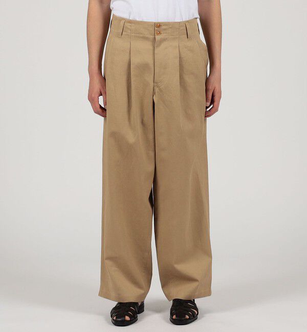 TOMORROWLAND MENS「リネンコットン 2プリーツ ワイドパンツ」|チノ|