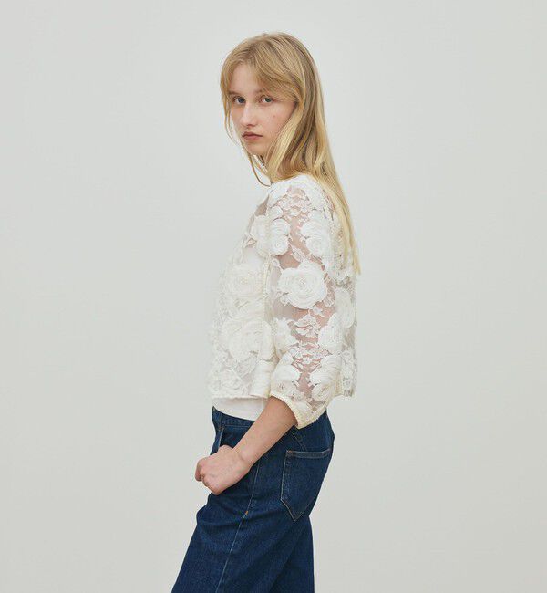 DES PRES「リバーレース クロップドジャケット」|ノーカラージャケット|