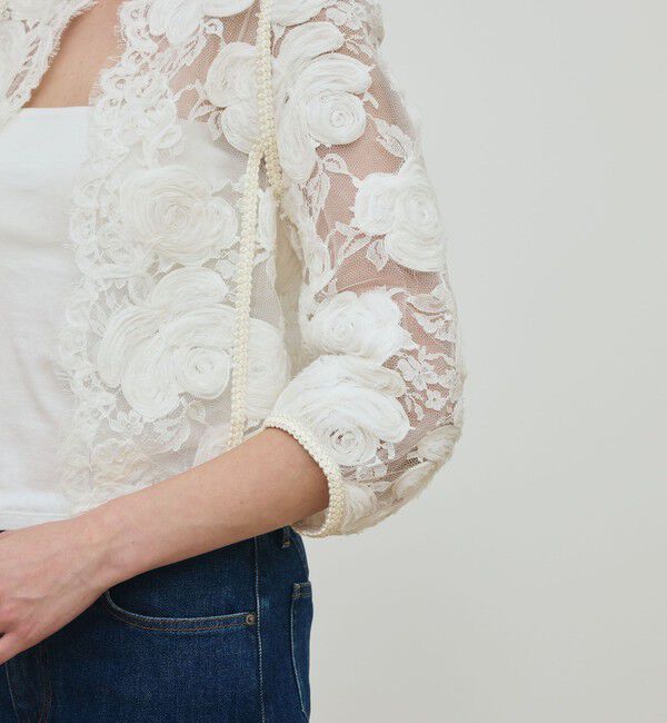 DES PRES「リバーレース クロップドジャケット」|ノーカラージャケット|