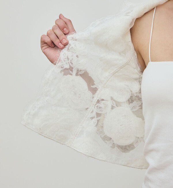 DES PRES「リバーレース クロップドジャケット」|ノーカラージャケット|