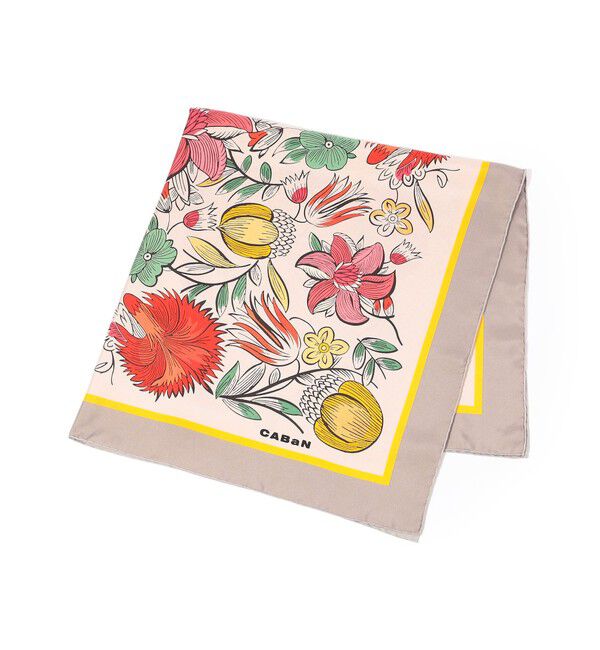 CABaN「Botanical Garden シルクプリントスカーフ」|バンダナ・スカーフ|32 ライトピンク系