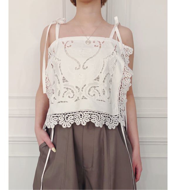 IENA LA BOUCLE「HERITER/エリテ ボビンレース カットワーク パーツ キャミソール H0-00-3073」|キャミソール|ホワイト