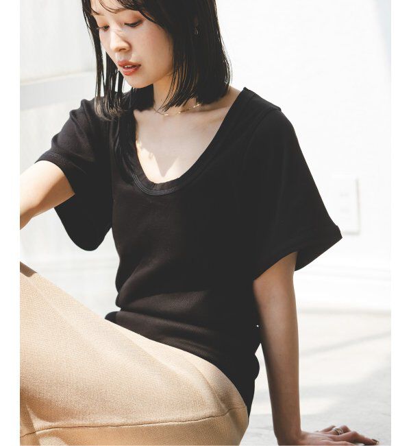 NOBLE「《追加》BY MALENE BIRGER/バイマレーネビルガー リブUネックTEE」|Tシャツ・カットソー|ブラック