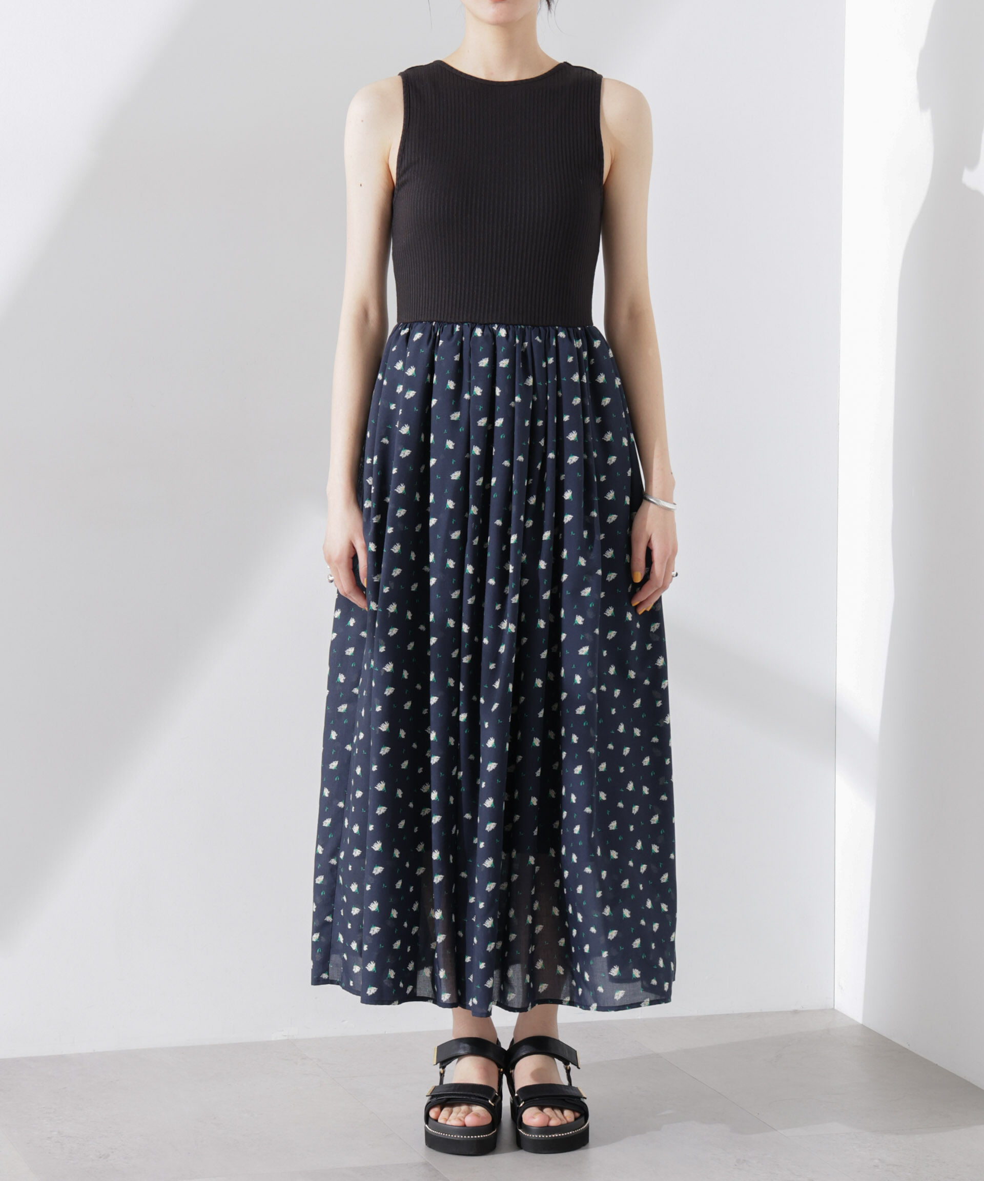 nano･universe「フラワープリントリブタンクワンピース」|ワンピース|