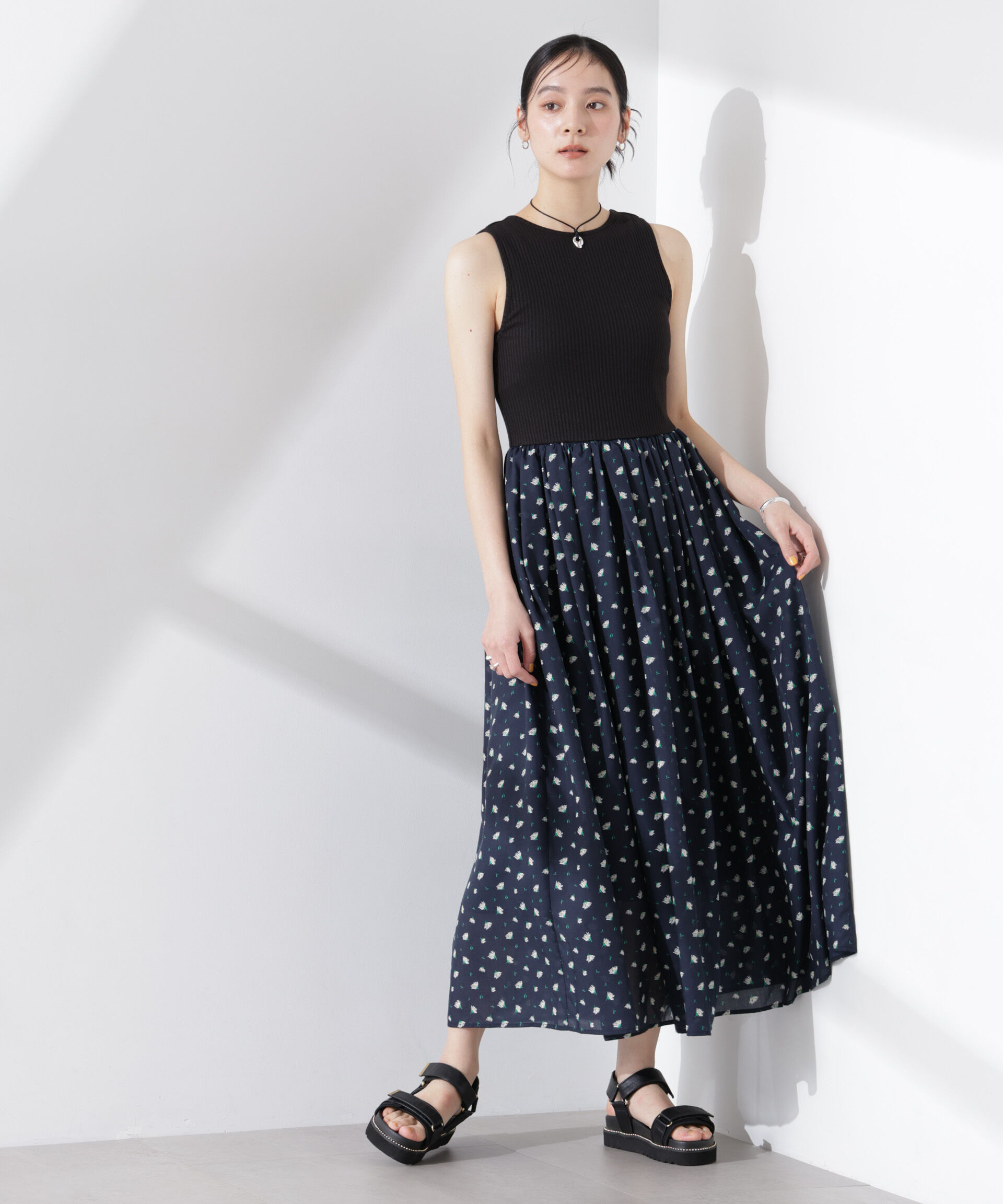 nano･universe「フラワープリントリブタンクワンピース」|ワンピース|