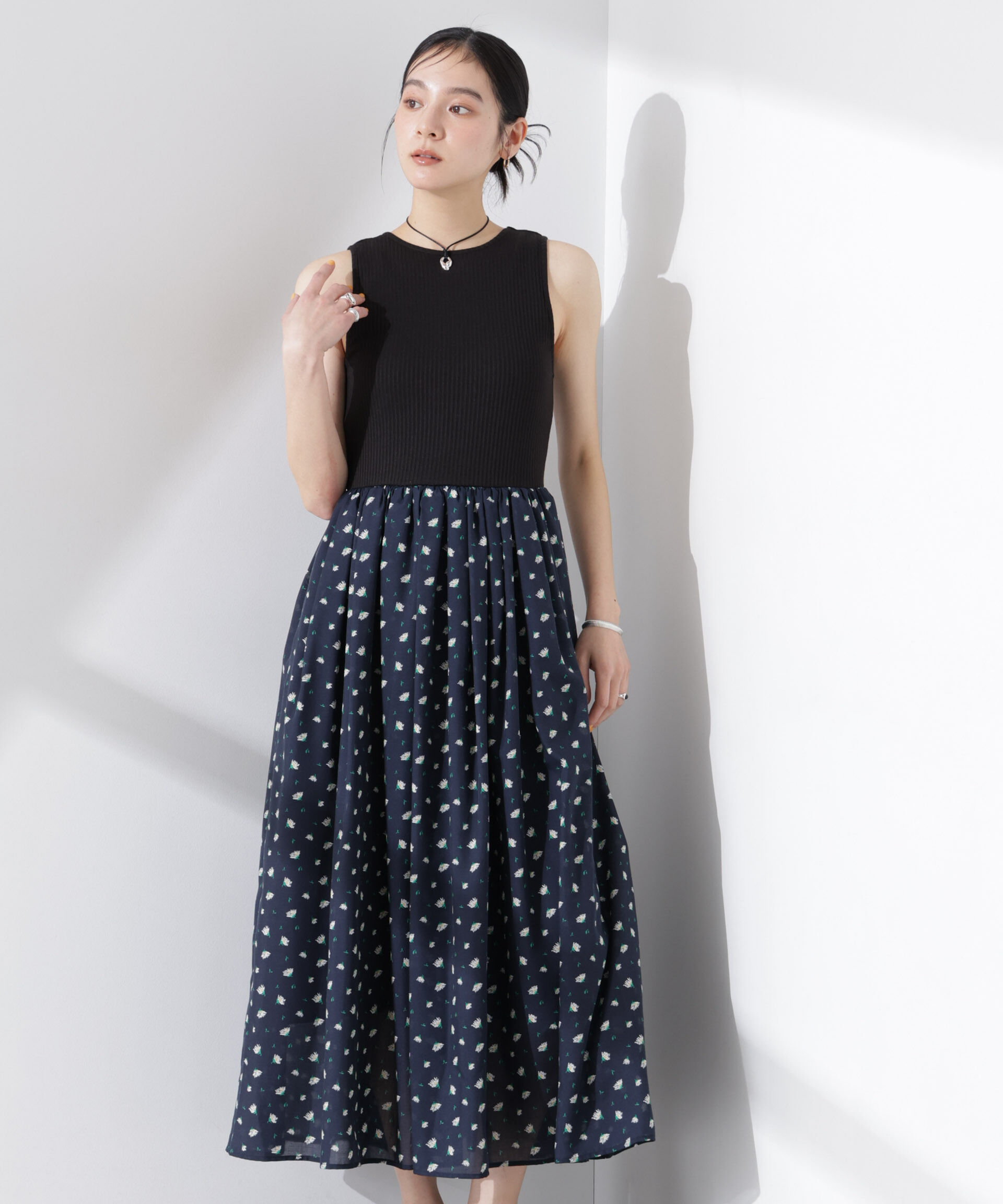 nano･universe「フラワープリントリブタンクワンピース」|ワンピース|