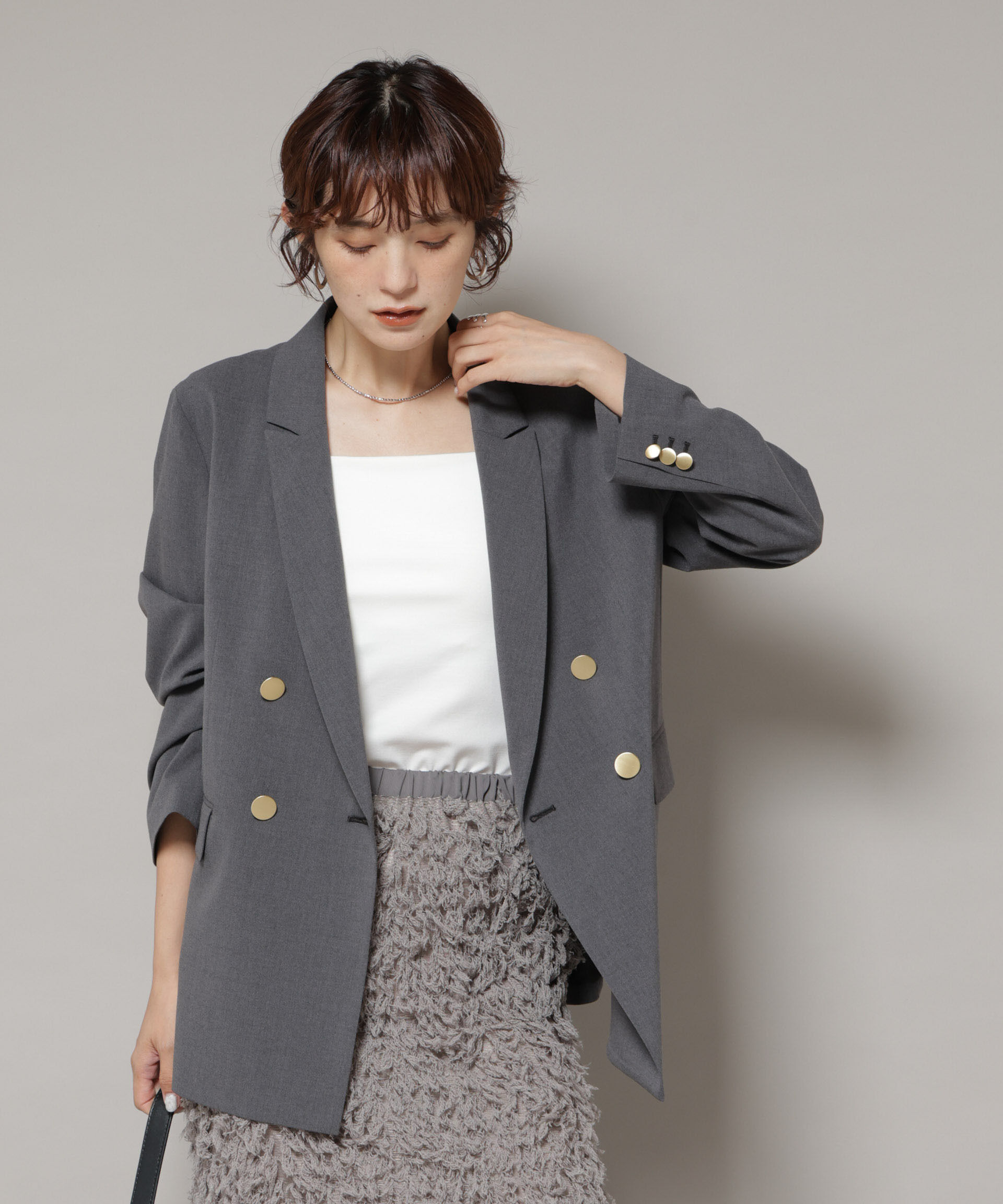 nano･universe「ドライウェザーストレッチダブルジャケット(セットアップ可)」|テーラードジャケット|グレー