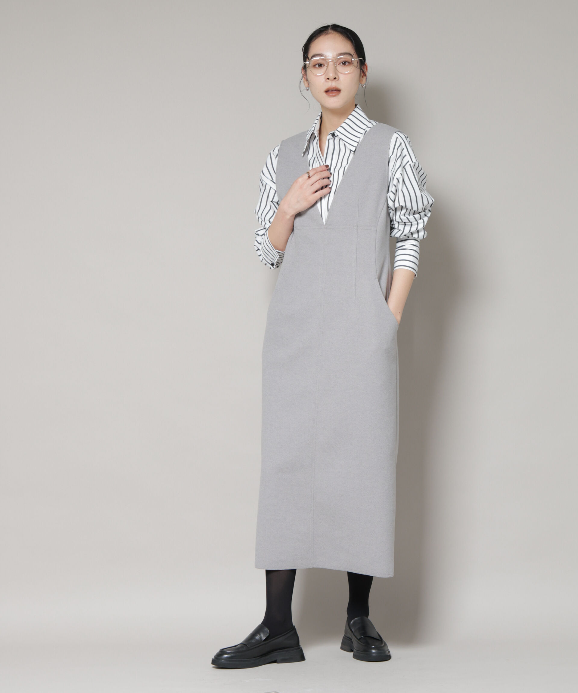 nano･universe「ニードルジャージーVネックワンピース」|ワンピース|