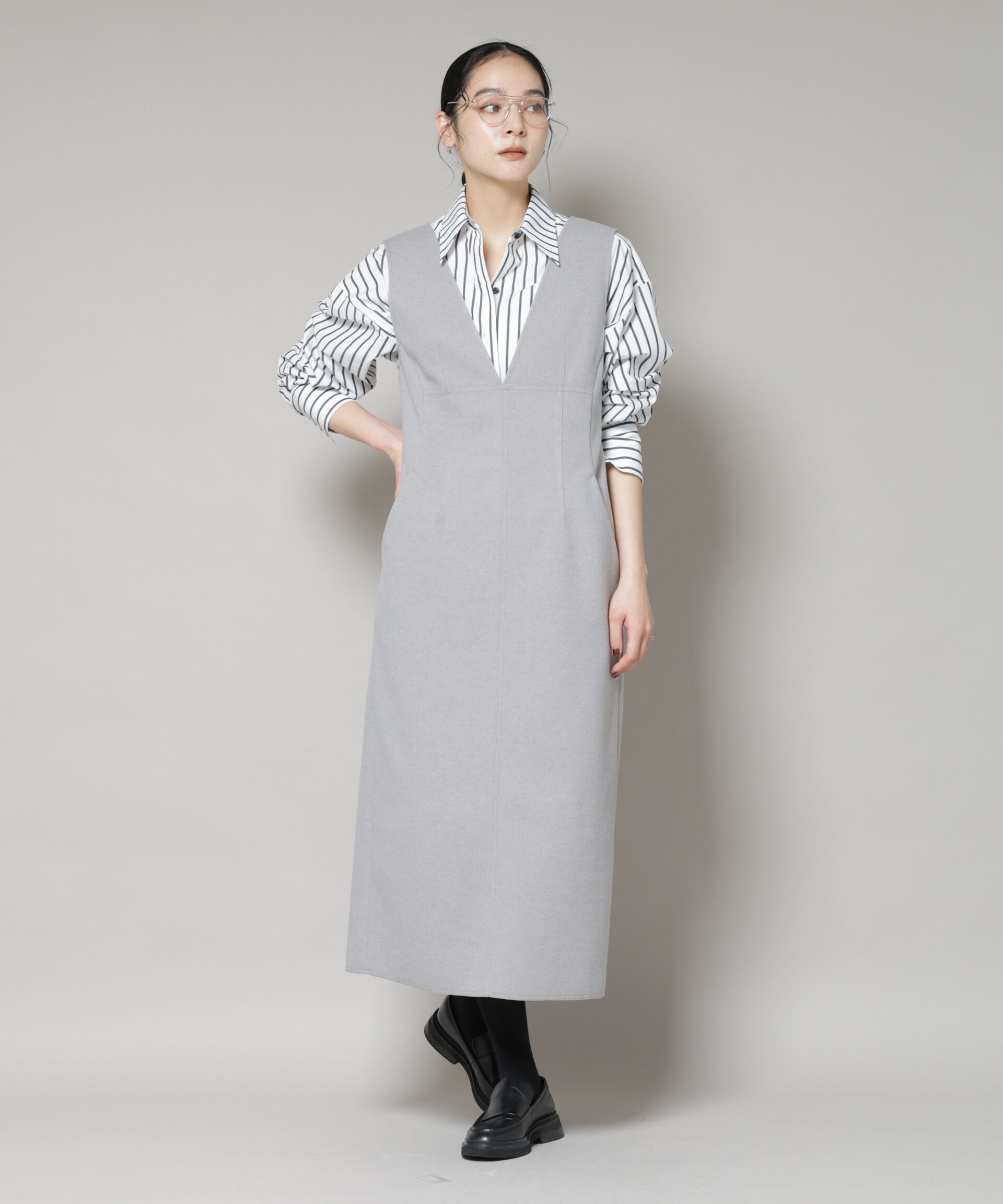 nano･universe「ニードルジャージーVネックワンピース」|ワンピース|