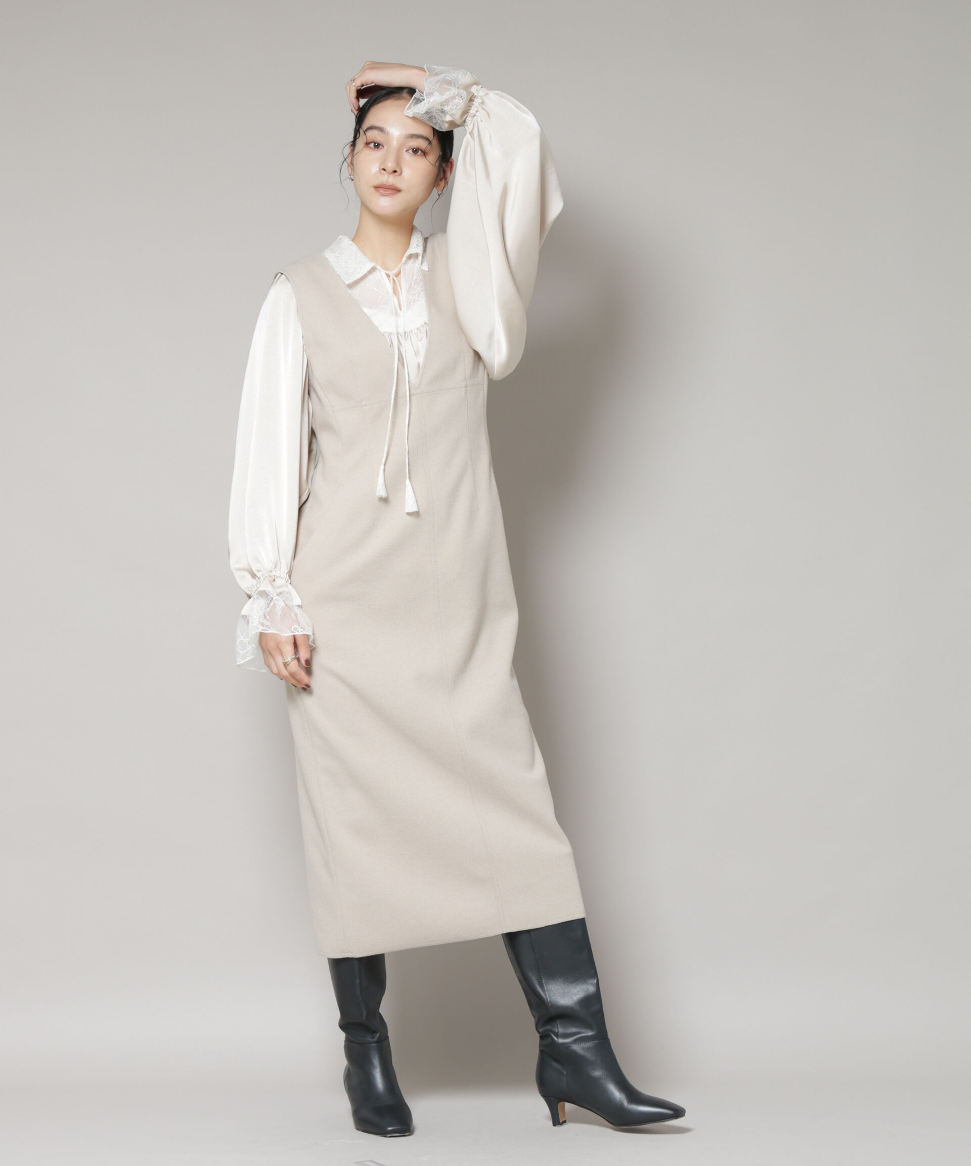 nano･universe「ニードルジャージーVネックワンピース」|ワンピース|