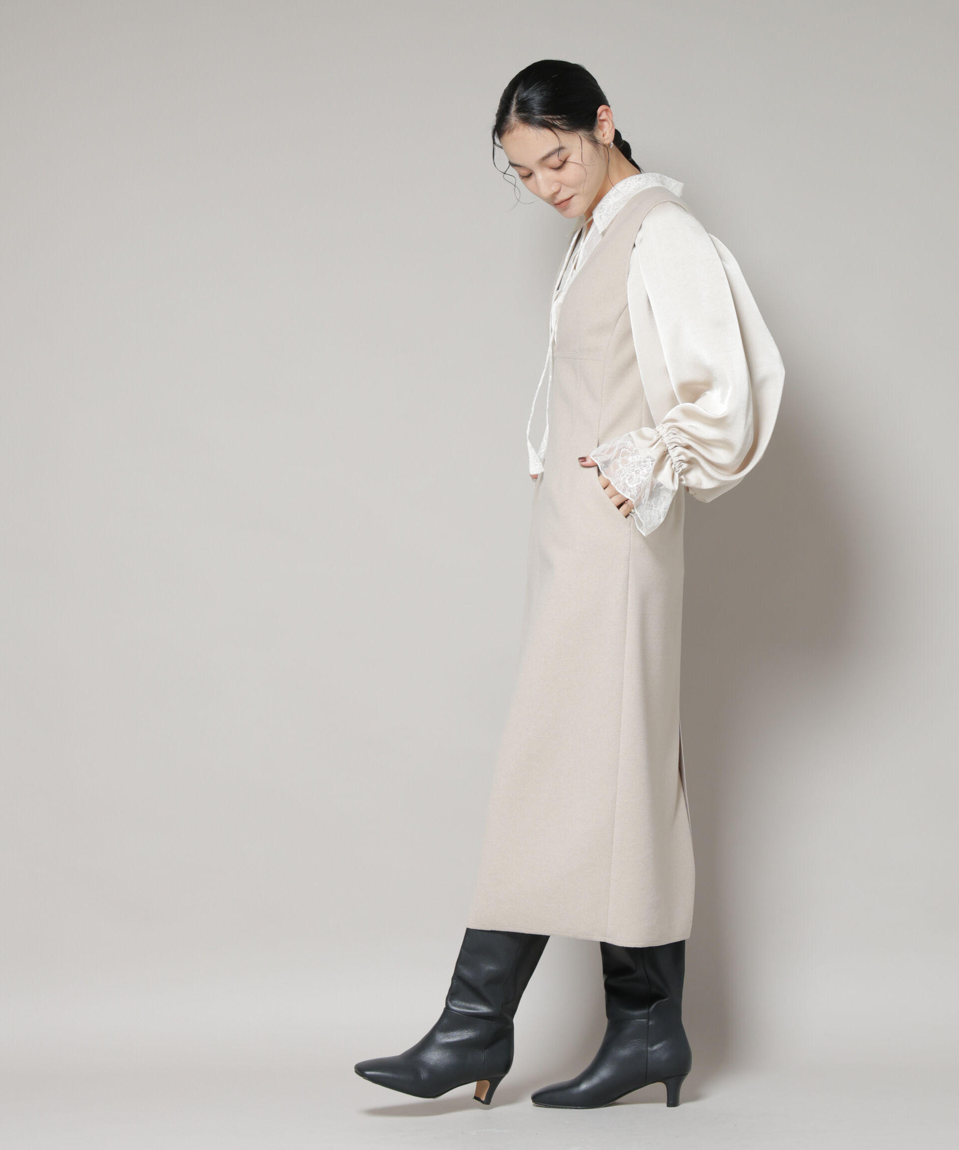 nano･universe「ニードルジャージーVネックワンピース」|ワンピース|