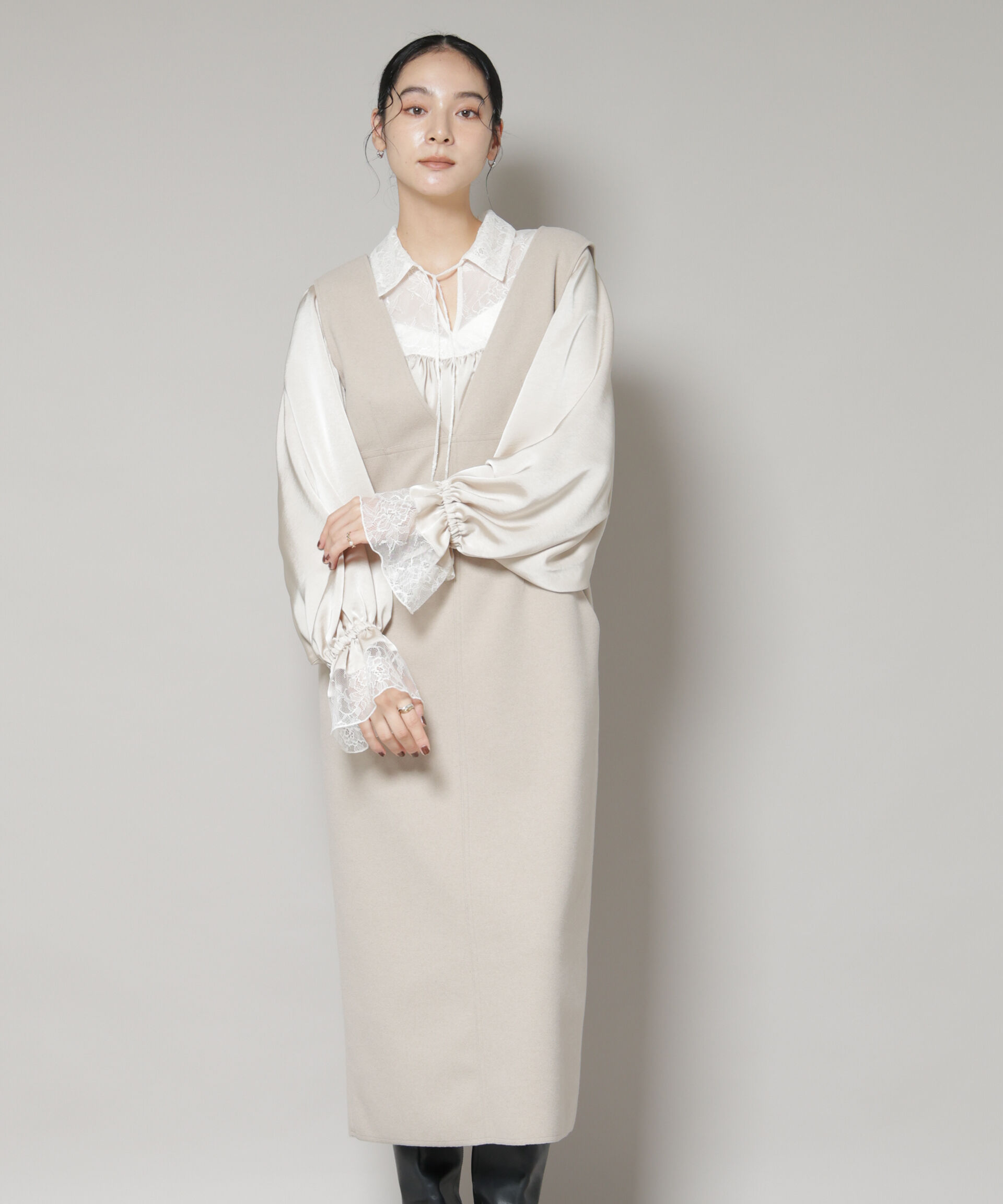 nano･universe「ニードルジャージーVネックワンピース」|ワンピース|