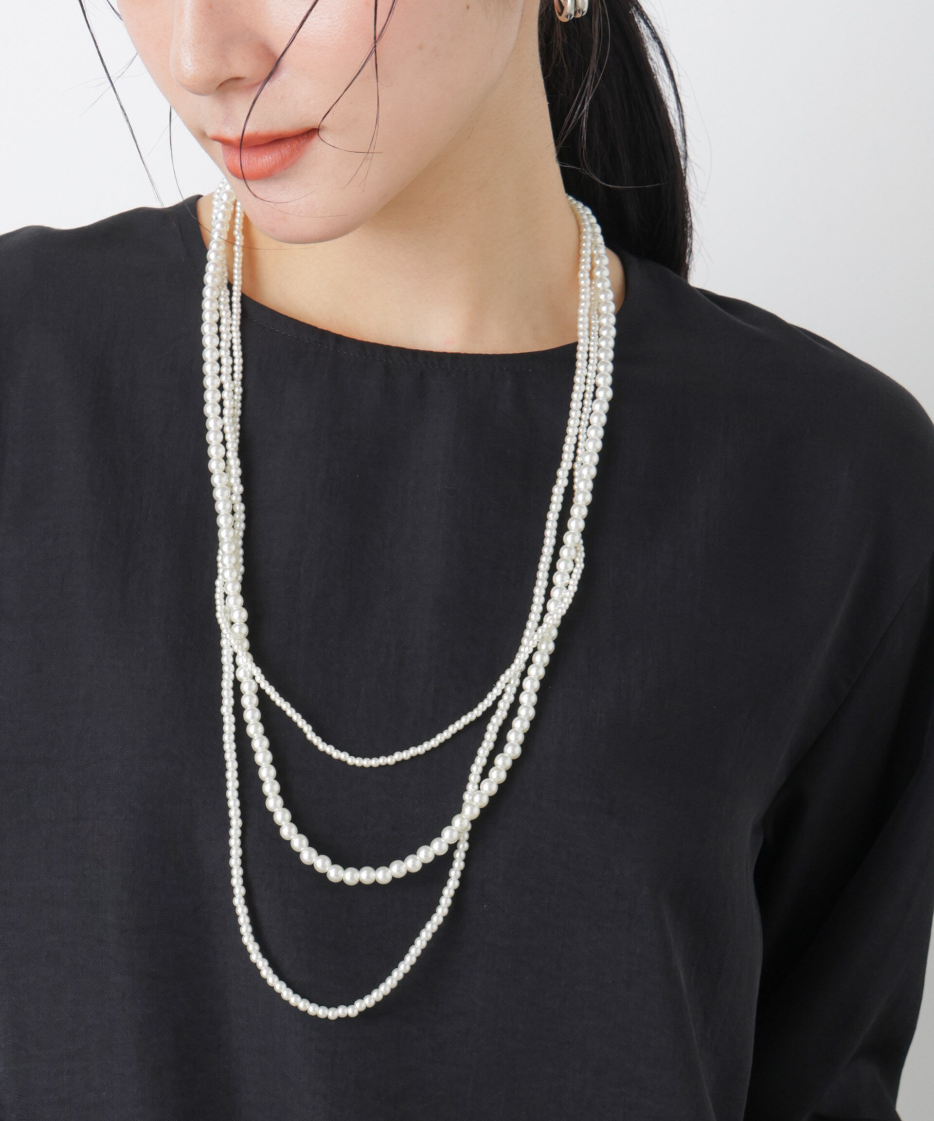 nano･universe「フェイクパールマルチウェイ3連ネックレス」|ネックレス|オフホワイト1