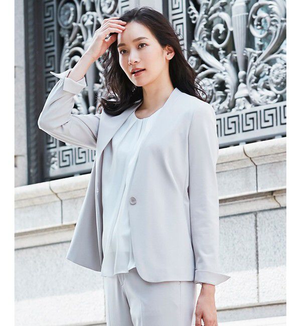 自由区「【Sサイズ有】360&deg;FREE ウォッシャブルノーカラー ジャケット」|ノーカラージャケット|ﾗｲﾄｸﾞﾚ