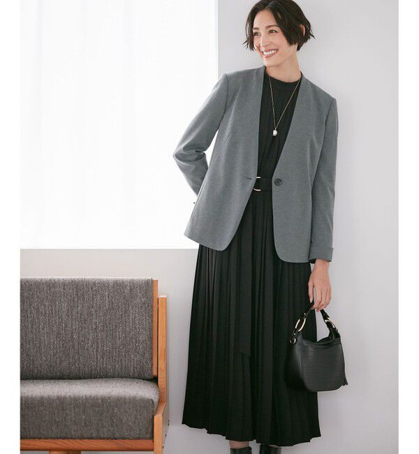 自由区「【Sサイズ有】360&deg;FREE ウォッシャブルノーカラー ジャケット」|ノーカラージャケット|