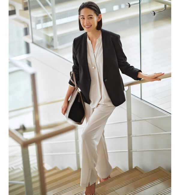 自由区「【Sサイズ有】360&deg;FREE ウォッシャブルノーカラー ジャケット」|ノーカラージャケット|