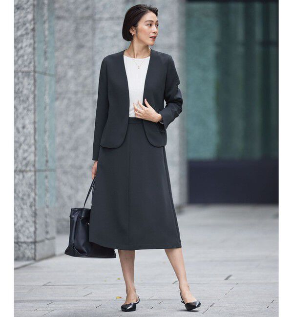 自由区「【ご好評アイテム・セットアップ対応・セレモニー・通勤】トリアセダブルクロスノーカラー ジャケット」|ノーカラージャケット|