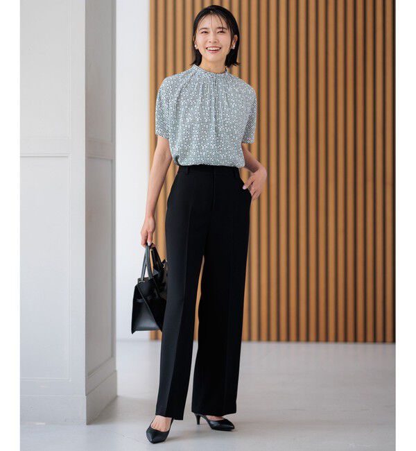 23区「【洗える】ライトバックサテンアムンゼン ハウンドトゥース プリント ブラウス」|シャツ・ブラウス|