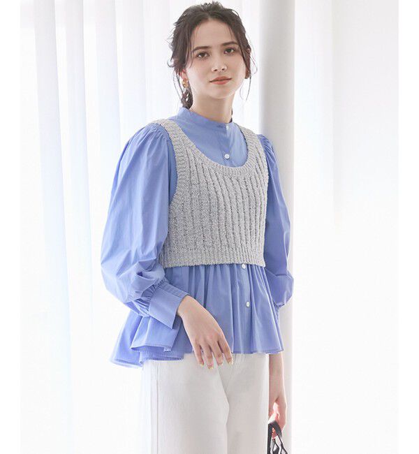 23区「【SLOW/一部店舗限定】タンブラーコットンブロード ブラウス」|シャツ・ブラウス|ブルー系
