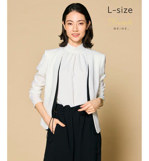 BEIGE,「【L-size】CINDY / ダブルカラージャケット」|ノーカラージャケット|White&times;Black