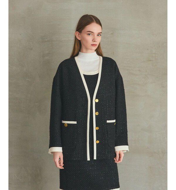 Grace Class「ツイードトリミングジャケット」|ノーカラージャケット|ブラック