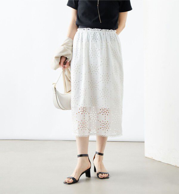 NOLLEY'S「《セットアップ対応》Brocheレース ギャザータイトスカート」|タイト|ホワイト