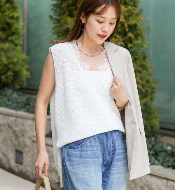 NOLLEY'S「《手洗い可能》Ｖネックレースジレ」|ベスト・ジレ|