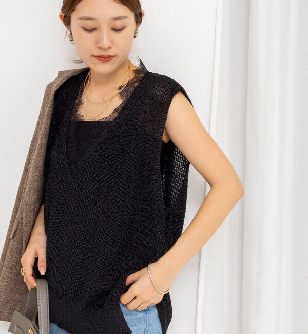 NOLLEY'S「《手洗い可能》Ｖネックレースジレ」|ベスト・ジレ|
