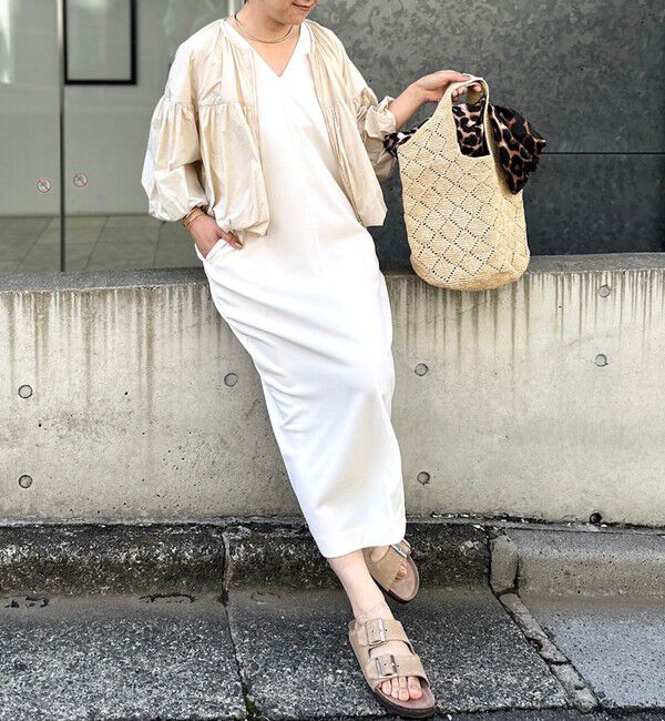 Rie Miller「ウォッシャブル袖口リブマキシ丈ワンピースジョーゼットダンボール」|ワンピース|