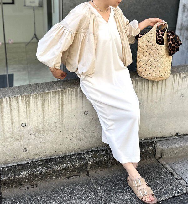 Rie Miller「ウォッシャブル袖口リブマキシ丈ワンピースジョーゼットダンボール」|ワンピース|