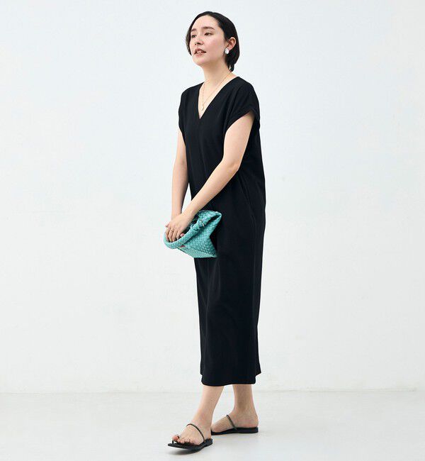 Rie Miller「ウォッシャブル袖口リブマキシ丈ワンピースジョーゼットダンボール」|ワンピース|