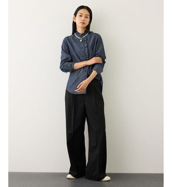 ROPE「テンセルデニムスタンドフリルシャツ/イージーケア・セットアップ対応」|シャツ・ブラウス|