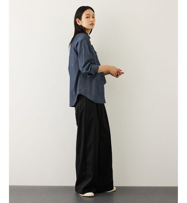 ROPE「テンセルデニムスタンドフリルシャツ/イージーケア・セットアップ対応」|シャツ・ブラウス|