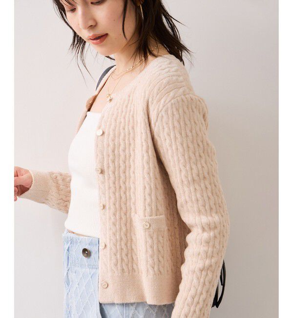 VIS「モールベロアケーブルカーディガントップス/イージーケア」|カーディガン|ベージュ(27)