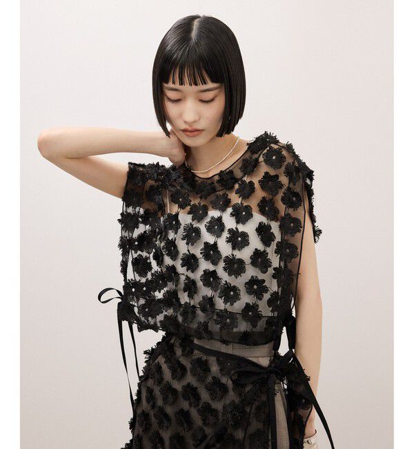 ADAM ET ROPE'「フラワーチュール2WAYトップス」|シャツ・ブラウス|ブラック(01)