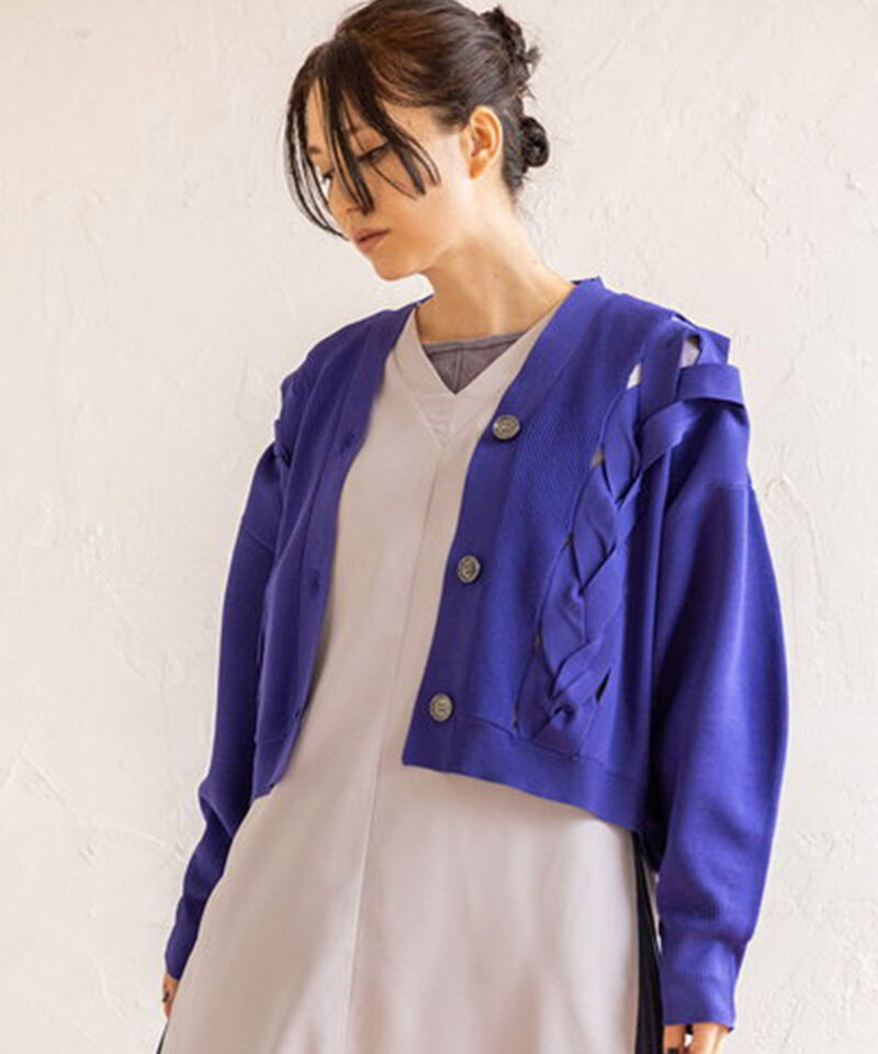  「編込ニットカーディガン」|カーディガン|BLUE