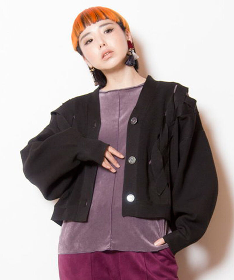  「編込ニットカーディガン」|カーディガン|BLACK