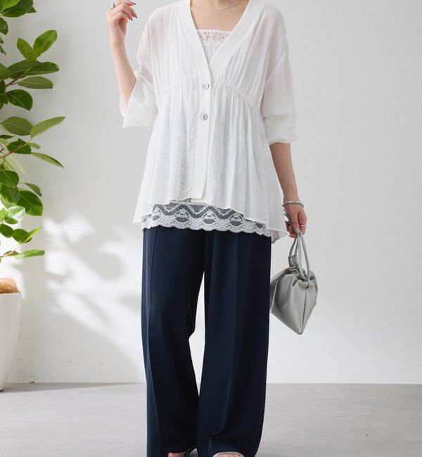  「《1枚で着映える》ギャザー切替シャツカーディガン」|シャツ・ブラウス|