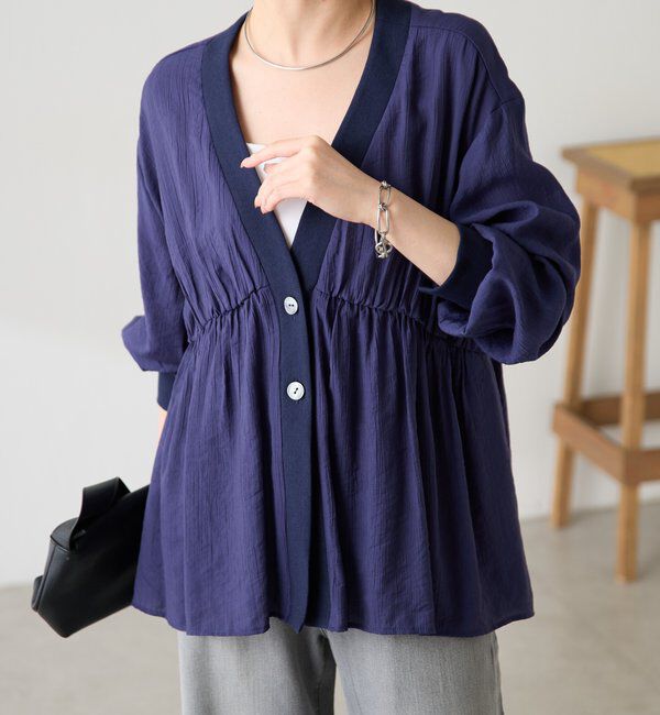  「《1枚で着映える》ギャザー切替シャツカーディガン」|シャツ・ブラウス|