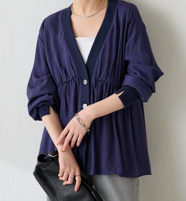  「《1枚で着映える》ギャザー切替シャツカーディガン」|シャツ・ブラウス|